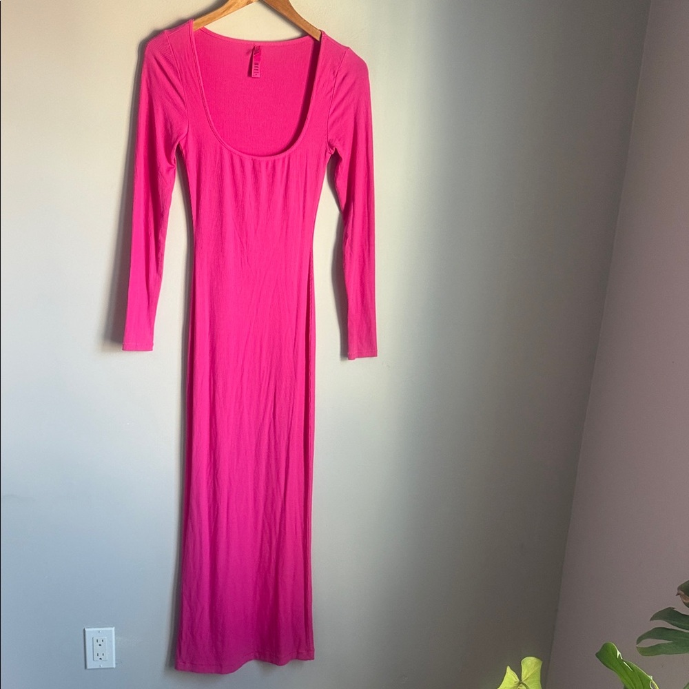 SKIMS Soft Lounge Ribbed Long Sleeve Scoop Neck Maxi Dress Medium - Picture 2 of 11